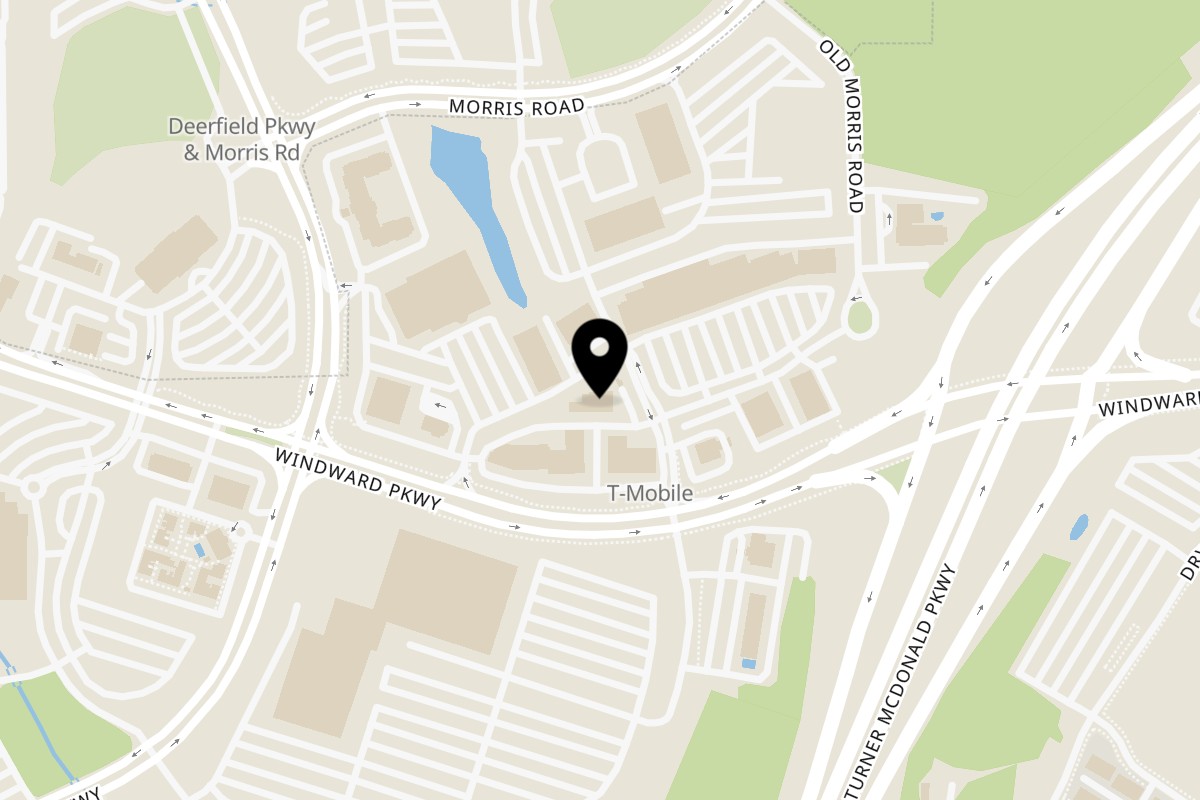 Map showing the location of The Original Pancake House on 5530 Windward Pkwy #120a in Alpharetta